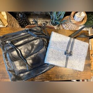 The Sak Black Leather Crossbody Purse and Gray Felt Journal